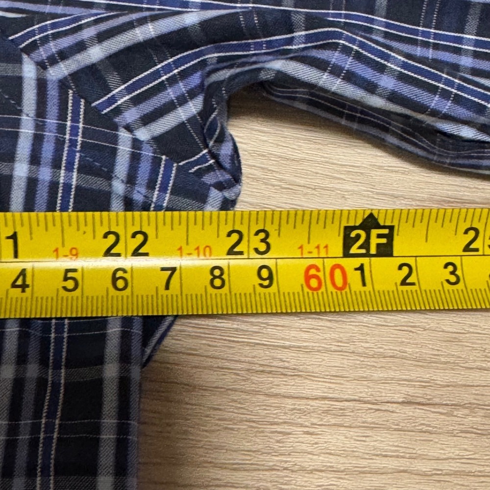 UNTUCKit Mens Large Navy Blue Plaid Wrinkle Free 100% Cotton Button Down Shirt - Picture 7 of 7